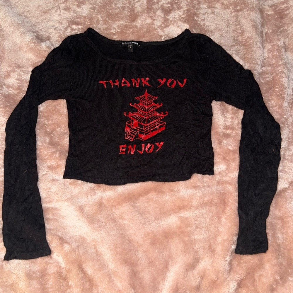 Black Long Sleeve Graphic Top